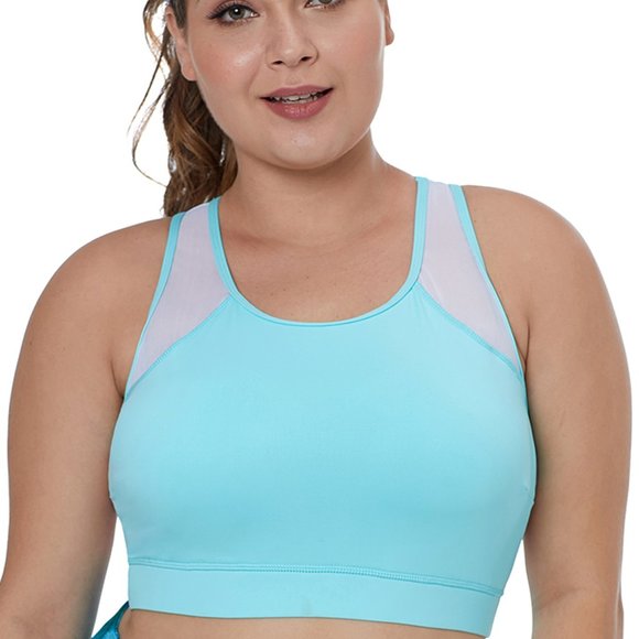 Light Blue Sheer Mesh Back Plus Size Sports Bra - Picture 2 of 5